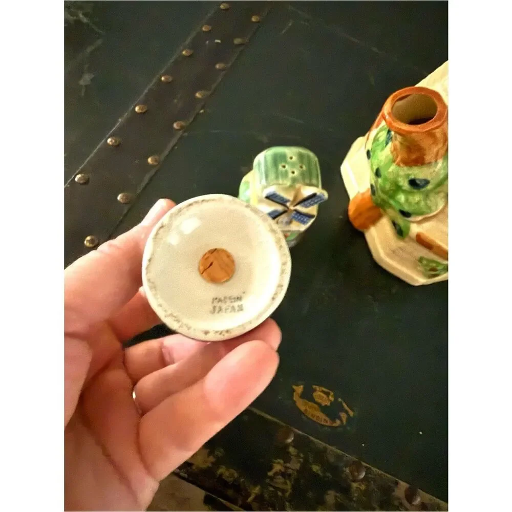 Vintage Japan Windmill Teapot 2 Cup With Salt And Pepper Shakers
